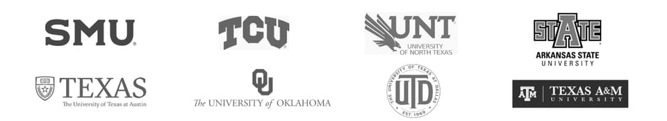 Schools Event Experts works with: SMU, TCU, University of North Texas, Arkansas State, University of Texas at Austin, University of Oklahoma, UT Dallas and Texas A&M